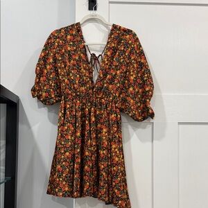 Vici Floral Dress - Black and Orange